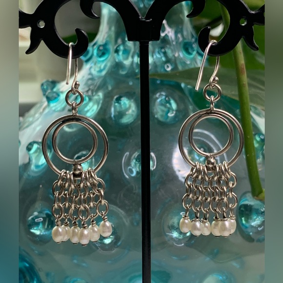 Silpada Vintage HTF RARE Oxidized Freshwater Pearl Chain Dangle Earrings - Picture 2 of 13